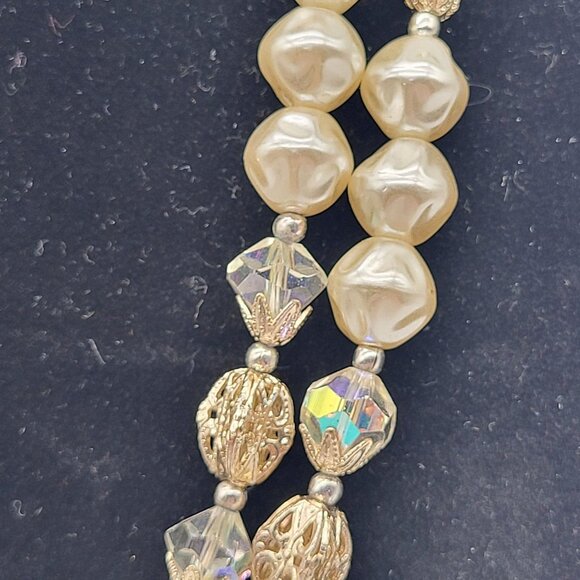 VTG Double Strand Faux Pearl and Faceted Bead Necklace JAPAN - Picture 5 of 15